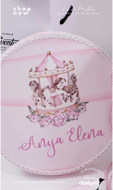 Trusou botez fetita tematic si personalizat cu ponei Pink Carousel 3
